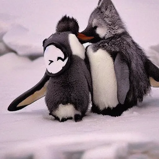 Image similar to The worlds cutest!!! wolf and cutest!!! penguin
