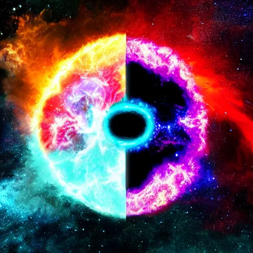 Prompt: a ying yang sign made from a supernova explosion and nebulas, ultrarealistic, dramatic lighting, electrical details, high details, 4 k, 8 k, best, accurate, trending on artstation, artstation, photorealism, ultrarealistic, space photography