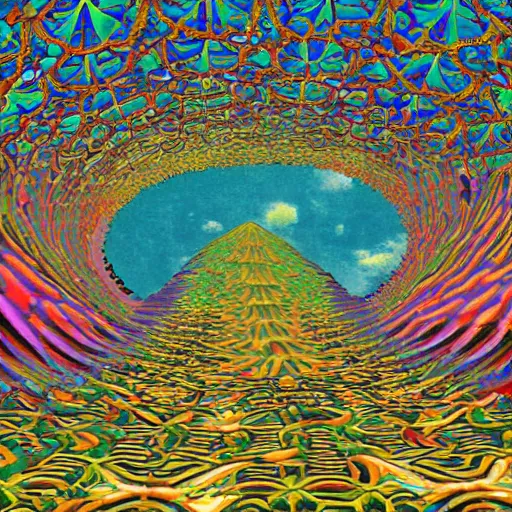 Image similar to a psychedelic kaleidoscope staircase maze coral reef by Studio ghibli, Kentaro Miura, Hiromu Arakawa, Koyoharu Gotouge, Takeshi obata, concept art, golden ratio