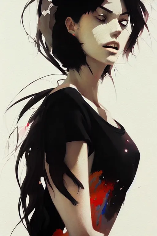 Image similar to a ultradetailed beautiful painting of a stylish woman with a white tank top, by conrad roset, greg rutkowski and makoto shinkai trending on artstation