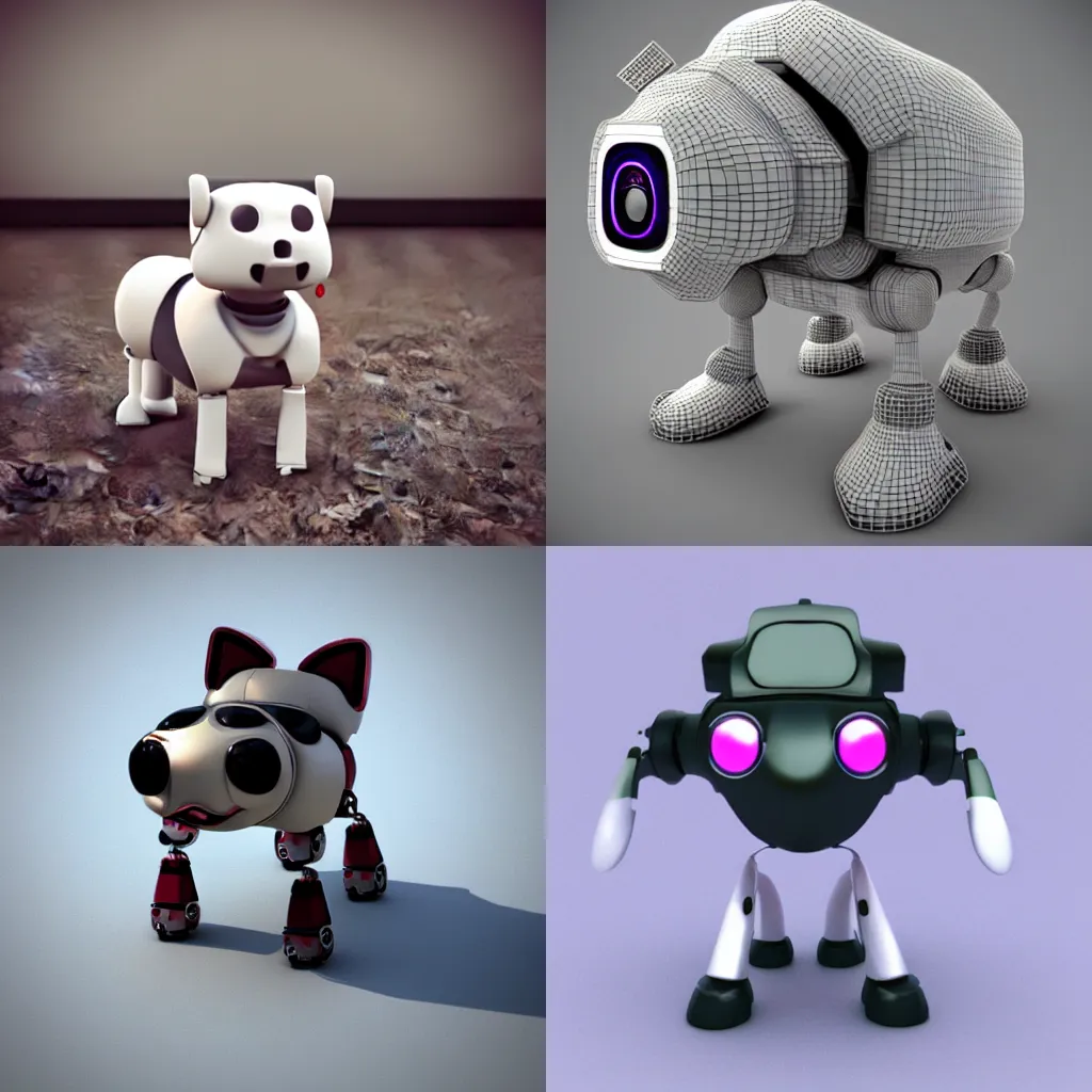 Prompt: cute dog robot 3d render