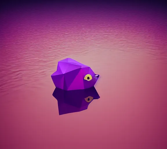 Prompt: shiny gemstone in the shape of a low - poly rubber duck floating in a pool of purple perfume, photorealism, mystical, enigmatic, digital oil painting, trending on artstation