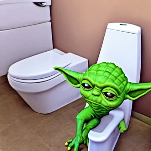 Image similar to yoda sitting on toilet