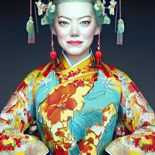 Prompt: portrait of emma stone dressed as a chinese queen pre - era, hyper detailed, award winning