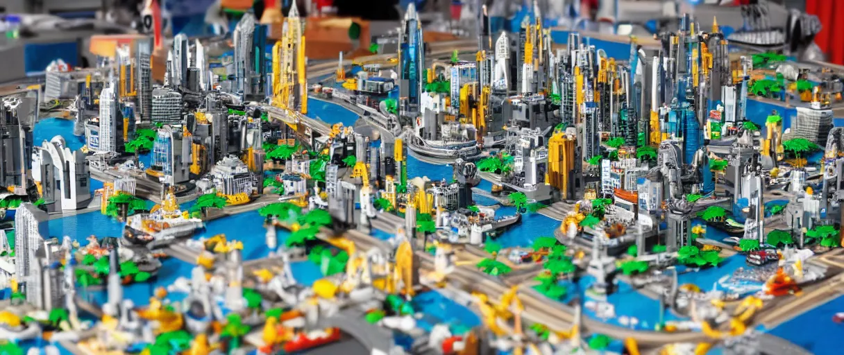 Image similar to a futuristic lego city