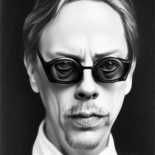 Prompt: 8 5 mm f 1. 8 photograph of steve buscemi wearing shutter shades, highly detailed, digital painting, artstation, smooth, sharp foccus, commercial photography, fashion shoot
