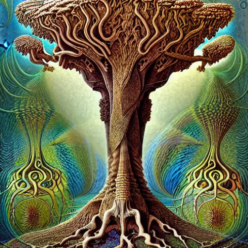 Image similar to tree of life by roger dean and andrew ferez, art forms of nature by ernst haeckel, divine chaos engine, symbolist, visionary, art nouveau, botanical fractal structures, organic, detailed, realistic, surreality