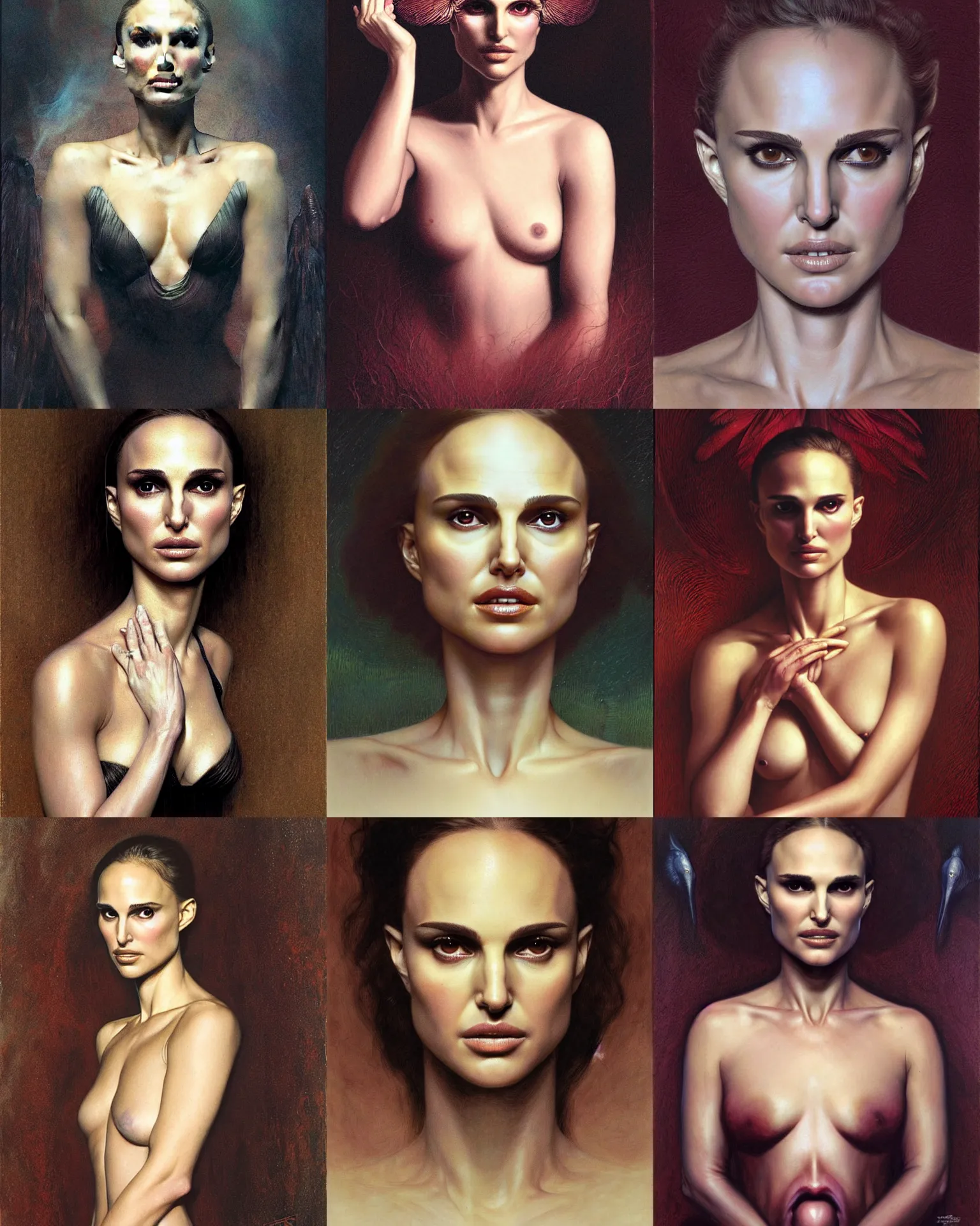 Prompt: portrait of natalie portman in the style of wayne barlowe, gustav moreau, goward, bussiere, roberto ferri, santiago caruso, luis ricardo falero, austin osman spare