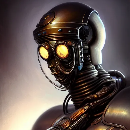 Image similar to front shot of a cyberpunk gazmask robot character, intricate, elegant, highly detailed, centered, digital painting, artstation, concept art, smooth, sharp focus, illustration, artgerm, Tomasz Alen Kopera, Peter Mohrbacher, donato giancola, Joseph Christian Leyendecker, WLOP, Boris Vallejo