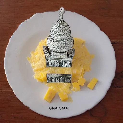 Image similar to cheese a reconstruction of the cheese taj mahal made ot of different cheeses, cheese