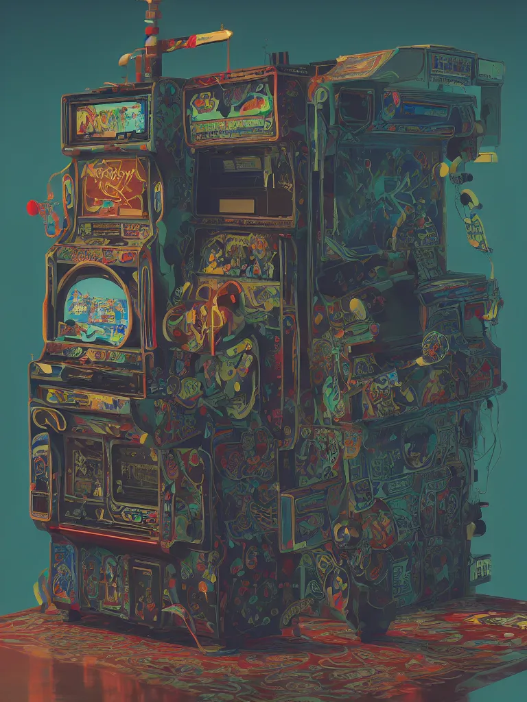 Prompt: retro arcade cabinet, moody::alejandro jodorowsky, studio ghibli, beeple and James Gilleard and Justin Gerard :: ornate, dynamic, particulate, intricate, elegant, highly detailed, centered, artstation, smooth, sharp focus, octane render, 3d