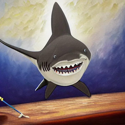 Prompt: Shark Janitor, masterpiece painting