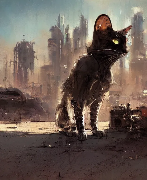 Prompt: cyberpunk cat in the desert by jeremy mann