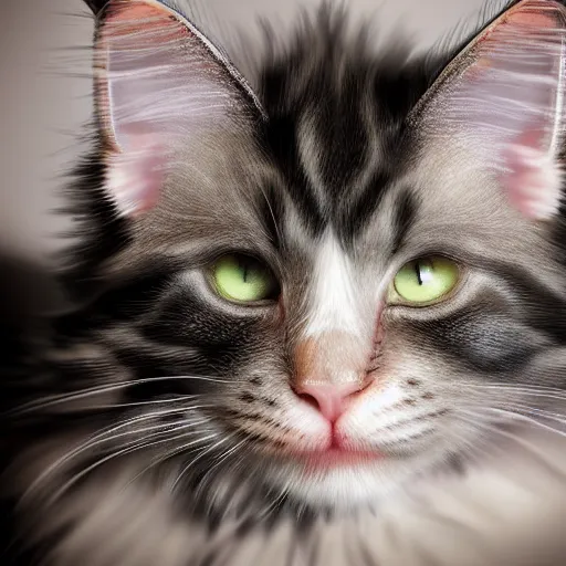 Image similar to a maine coon kitten, ultra detailed, realistic, digital art, cinematic, studio lighting, fantasy,