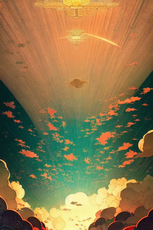 Image similar to a beautiful hyperdetailed matte illustration victo ngai style of absolutely beautiful dunhuang flying sky, from china, perfectly shaded, atmospheric lighting, style of studio ghibli, makoto shinkai, raphael lacoste, louis comfort tiffany, artgerm, james jean, ross tran, chinese style