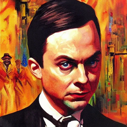 Prompt: a painting of sheldon - cooper as the mob - boss in the godfather, by arthur suydam trending on artstation, oil painting rebrandt