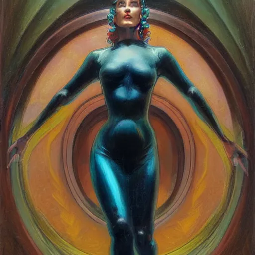 Image similar to a streamline moderne painting in the style of donato giancola, and in the style of charlie bowater, and in the style of charles dulac. symmetry, smooth, sharp focus, semi - realism, intricate detail.
