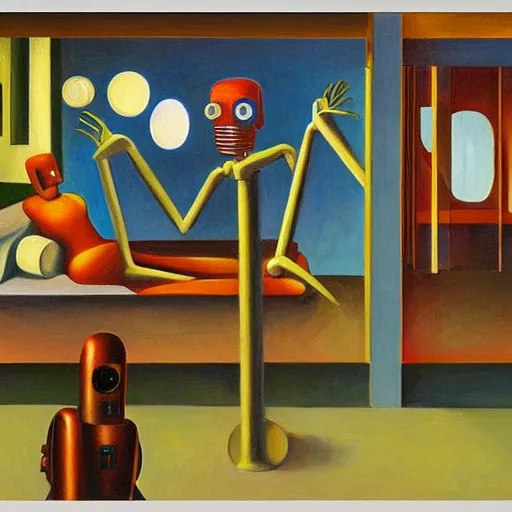 Image similar to robot visages, pj crook, edward hopper, oil on canvas