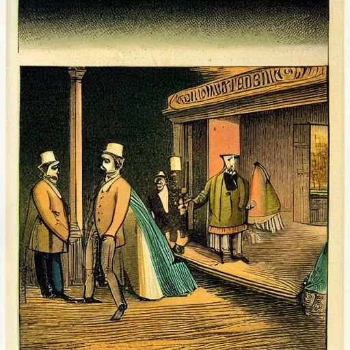 Prompt: colorized lithographs by grandville from his 1 8 4 4 collection un autre monde