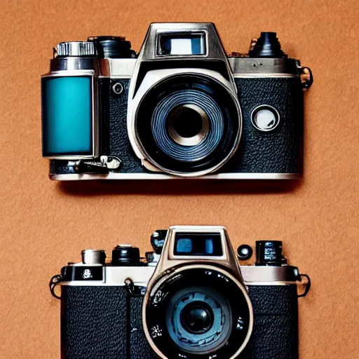 Prompt: a split frame that shows differences of film photography and digital photography