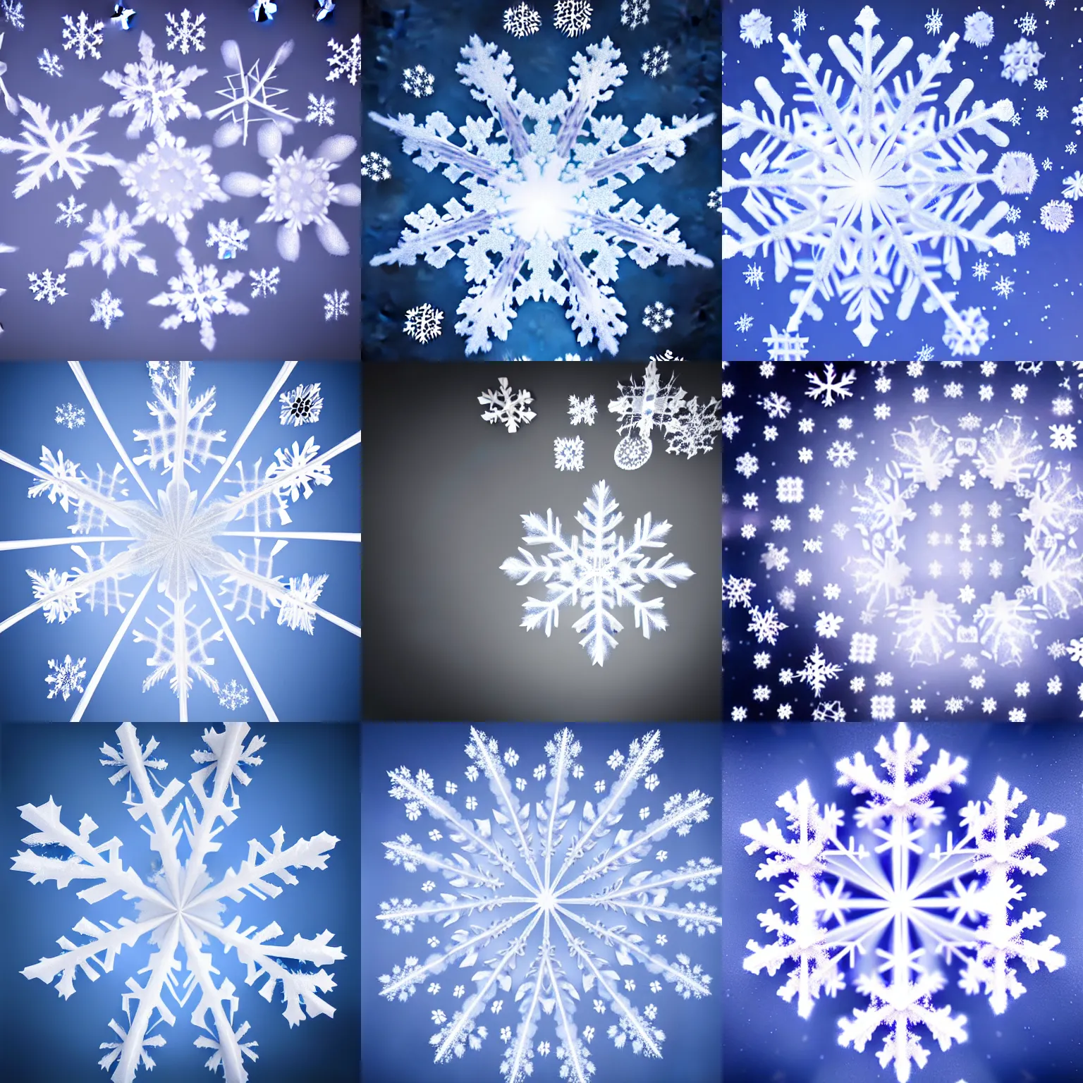 Image similar to surreal photography falling silk snowflakes. tiny faces in the middle of the snowflakes. volumetric render