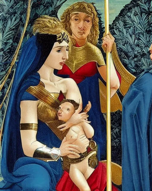 Prompt: Wonderwoman Gal Gadot, as the Madonna by Botticelli