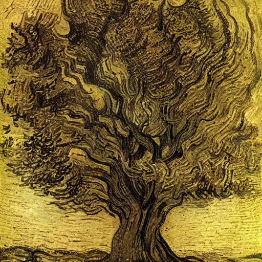 Image similar to tree by leonardo da vinci and vincent van gogh