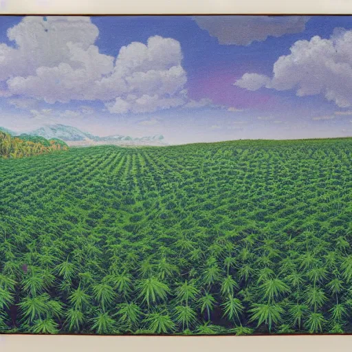 Prompt: vast garden of marijuana reaching to the horizon, painting