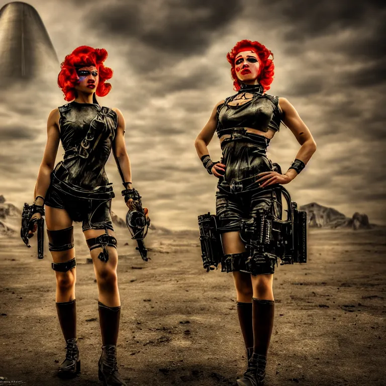 Image similar to photo of a beautiful female atompunk warrior, 8 k, hdr, smooth, sharp focus, high resolution, award - winning photo