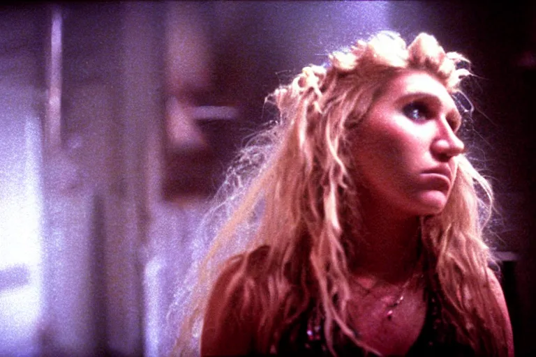 Prompt: film still of kesha in cosmic horror! the musical by david cronenberg, budapest street background, 3 5 mm film, atmospheric, ultra fine detail, film grain, photorealistic, hyperrealistic