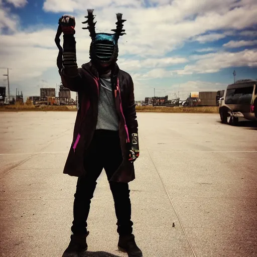 Image similar to a person cosplaying dorohedoro