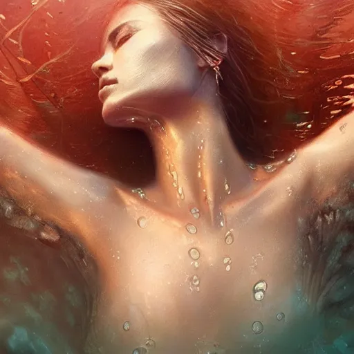 Prompt: a beautiful portrait of a water goddess with transparent skin by Greg Rutkowski and Raymond Swanland, Trending on Artstation, coral background, ultra realistic digital art