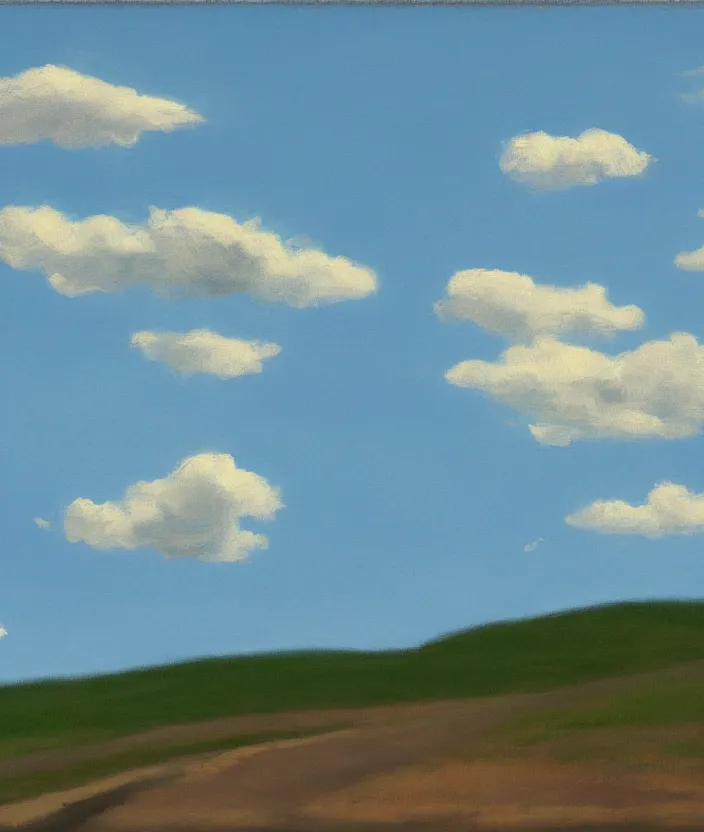 Prompt: baby blue sky with aesthetic clouds, in the style of edward hopper, very fine brushstrokes, 4 k,