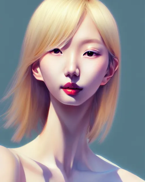 Image similar to portrait of Soo Joo Park as Anime girl cute-fine-face, blonde hair, pretty face, realistic shaded Perfect face, fine details. Anime. realistic shaded lighting by Ilya Kuvshinov Giuseppe Dangelico Pino and Michael Garmash and Rob Rey