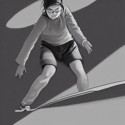 Prompt: lady skateboarding, high detail, illustration by uijung kim