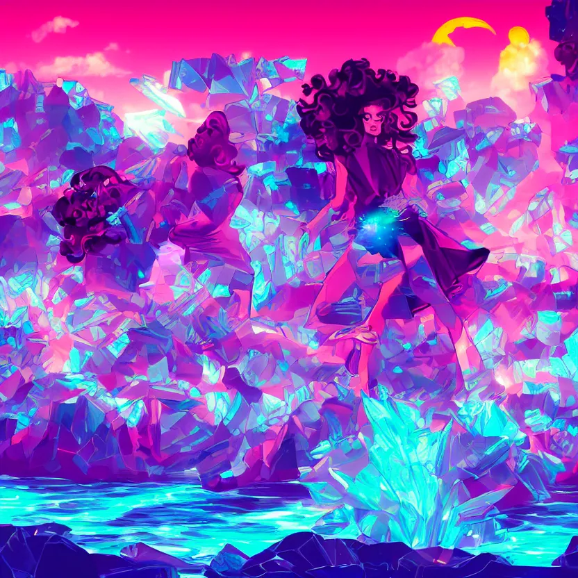 Prompt: crystal gem, epic retrowave art, trending on art station