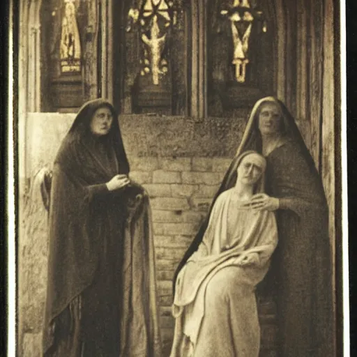 Prompt: the three marys at the sepulchre, julia margaret cameron, bouguerau w 7 6 8