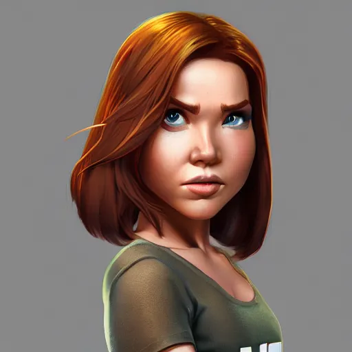 Image similar to kim possible, hyper detailed, digital art, trending in artstation, cinematic lighting, studio quality, smooth render, unreal engine 5 rendered, octane rendered