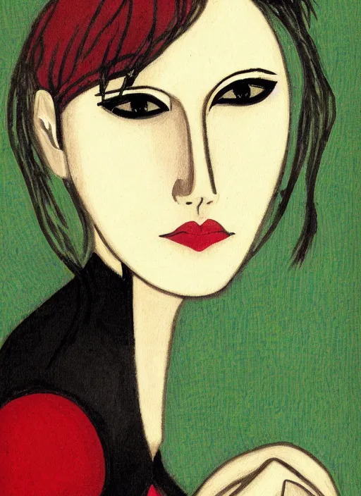 Image similar to a portrait of a pretty sewer punk young lady by alice bailly