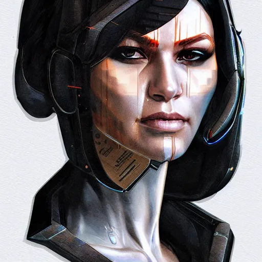 Prompt: Faridah Malik, Deus Ex: Human Revolution, drawn by Sandra Chevrier, artstation