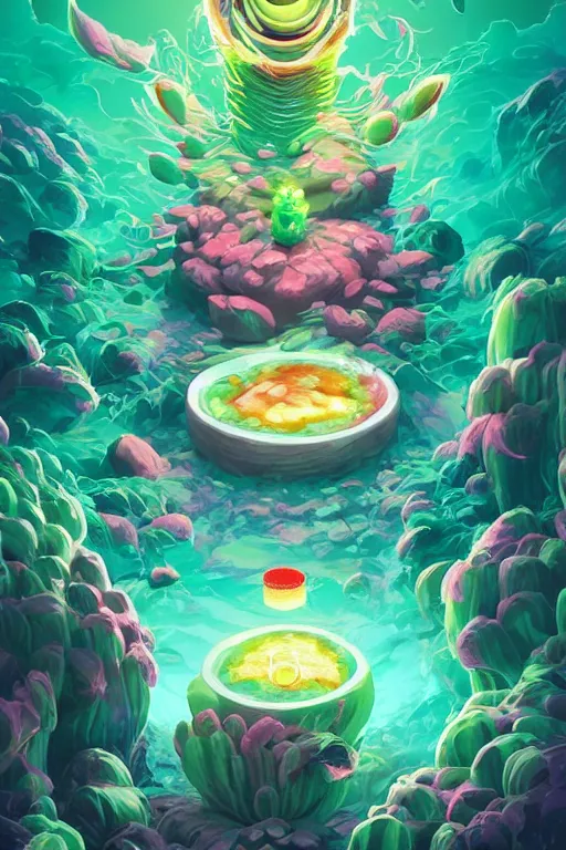 Image similar to roots cactus sushi cristal smurf ghost creature animal sushi cristal very big eye roots cactus elemental flush of force nature micro world fluo fishscale, behance hd by jesper ejsing, by rhads, makoto shinkai and lois van baarle, ilya kuvshinov, rossdraws radiating a glowing aura global illumination ray tracing hdr