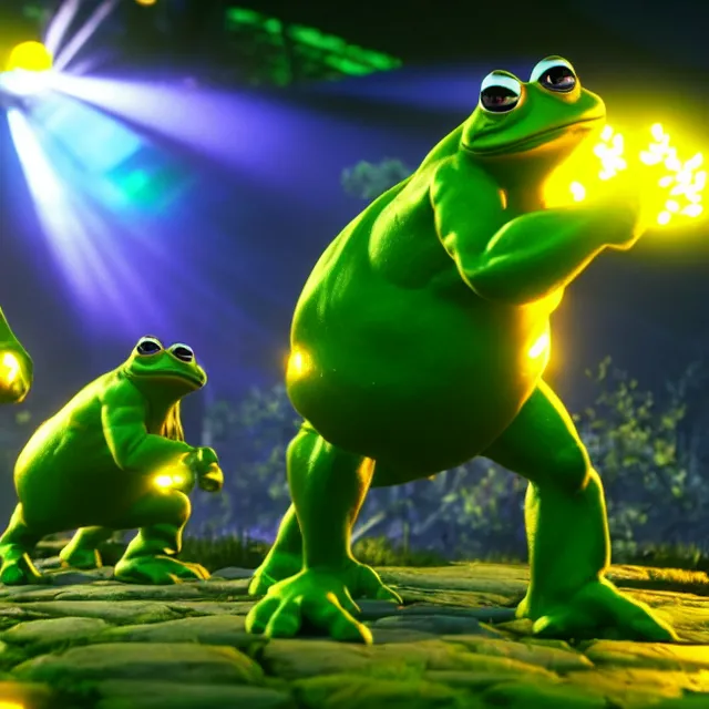 Image similar to rush battletoads, 8 k ultra realistic, lens flare, atmosphere, glow, detailed, intricate, full of colour, led lighting, 4 k, hyperrealistic, focused, extreme details, unreal engine 5, masterpiece