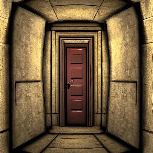 Prompt: portal opening behind an old door, digital art, 4 k, fantasy