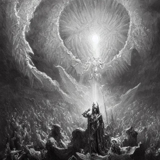 Image similar to a painting of an evil heavenly divine by gustave dore, dark fantasy art, high detail, trending on artstation