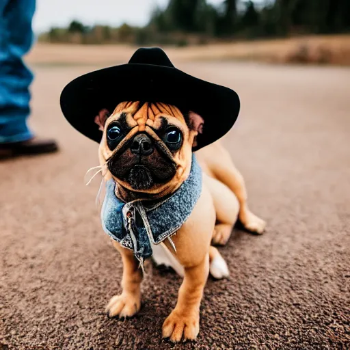 Image similar to a cute puppy wearing a cowboy hat, Canon EOS R3, f/1.4, ISO 200, 1/160s, 8K, RAW, unedited, symmetrical balance, in-frame