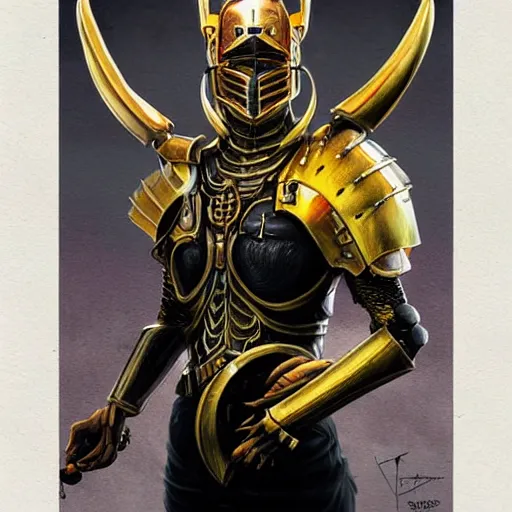 Image similar to Lofi BioPunk portrait dragon knight wearing black and gold plate armor Pixar style by Tristan Eaton Stanley Artgerm and Tom Bagshaw