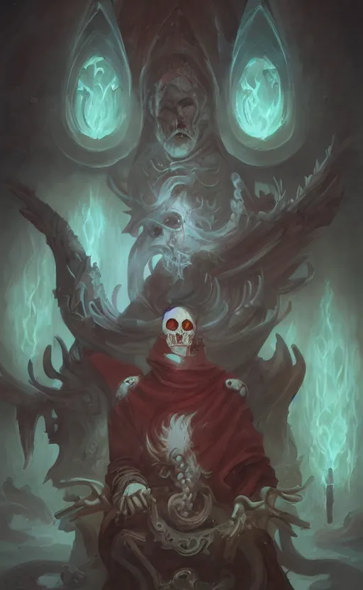 Image similar to portrait of the necromancer by peter mohrbacher