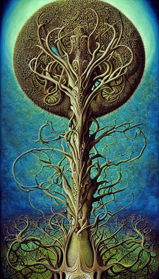 Image similar to tree of life by roger dean and andrew ferez, art forms of nature by ernst haeckel, divine chaos engine, symbolist, visionary, art nouveau, botanical fractal structures, organic, detailed, realistic, surreality