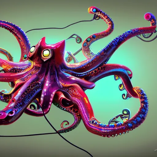 Image similar to cyborg octopus , mechanical, wires, colorful, concept art, artstation, 4k