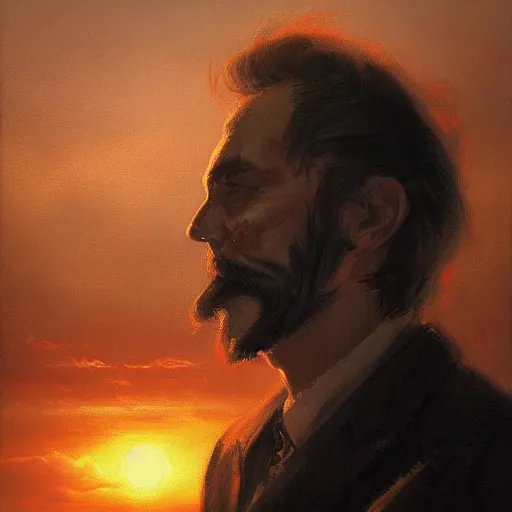 Prompt: portrait of 3 0 year old don van vliet, sunset, gorgeous view, depth, painted by seb mckinnon, high detail, digital art, painted by greg rutkowski, trending on artstation